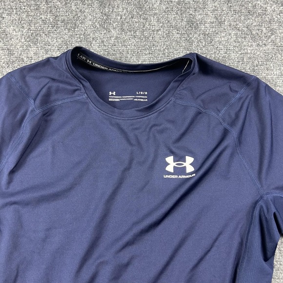 Under Armour HeatGear Shirt Mens Large Blue Long Sleeve Compression Baselayer - Picture 2 of 7